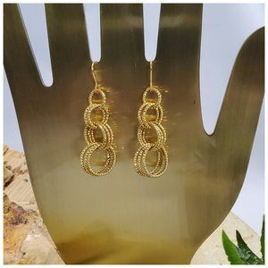 Art Deco Dangling Gold Circle Hook Earring